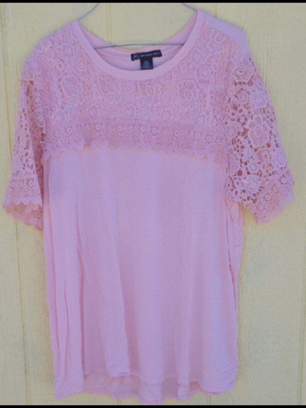 Adrianna Papell Pink Lace Yoke Short Sleeve Blouse XXL